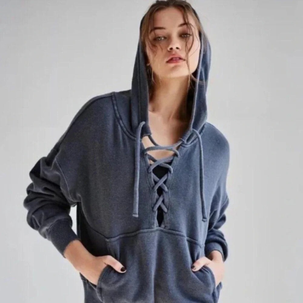 Free People Movement Believe It Lace up Hooded Pullover Size Medium